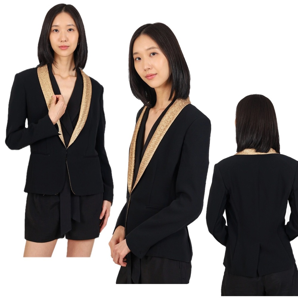 RAG & BONE BLACK/GOLD METALLIC BLAZER SINGLE BREASTED Sz 2
